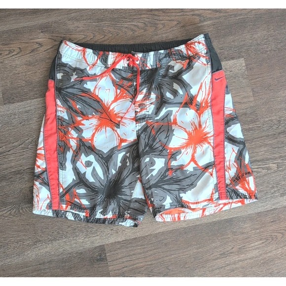 Nike Other - Nike Swim Mens Board Shorts Floral Tropical Print Orange Grey White Size Medium